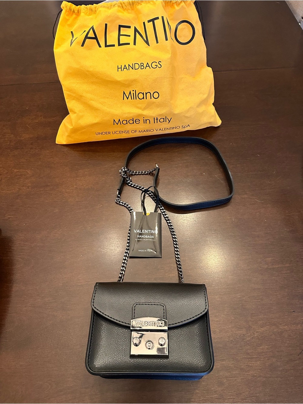 Valentino Black Leather Crossbody with Silver-Tone Lock